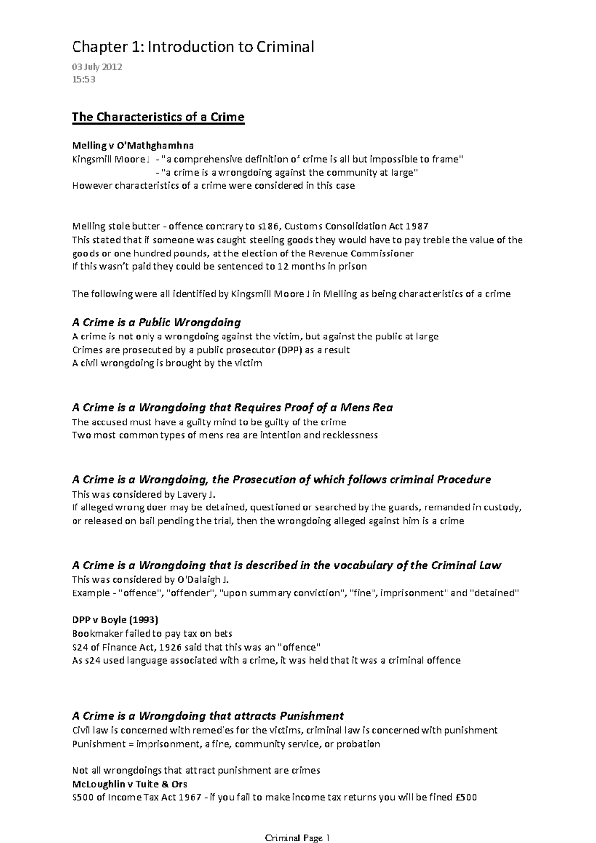 Criminal Law Notes - FE1 Qualified: Key Characteristics Explained - Studocu