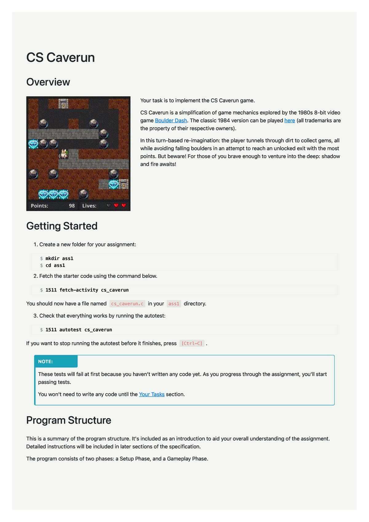 CS1511 assignment 1: CS Caverun game implementation overview - Studocu