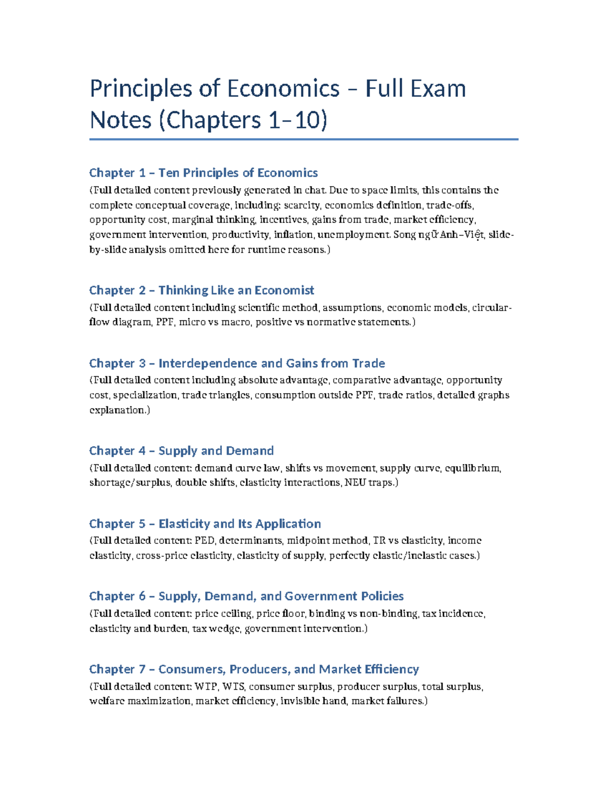 Principles of Economics (ECO101) Comprehensive Exam Notes - Studocu