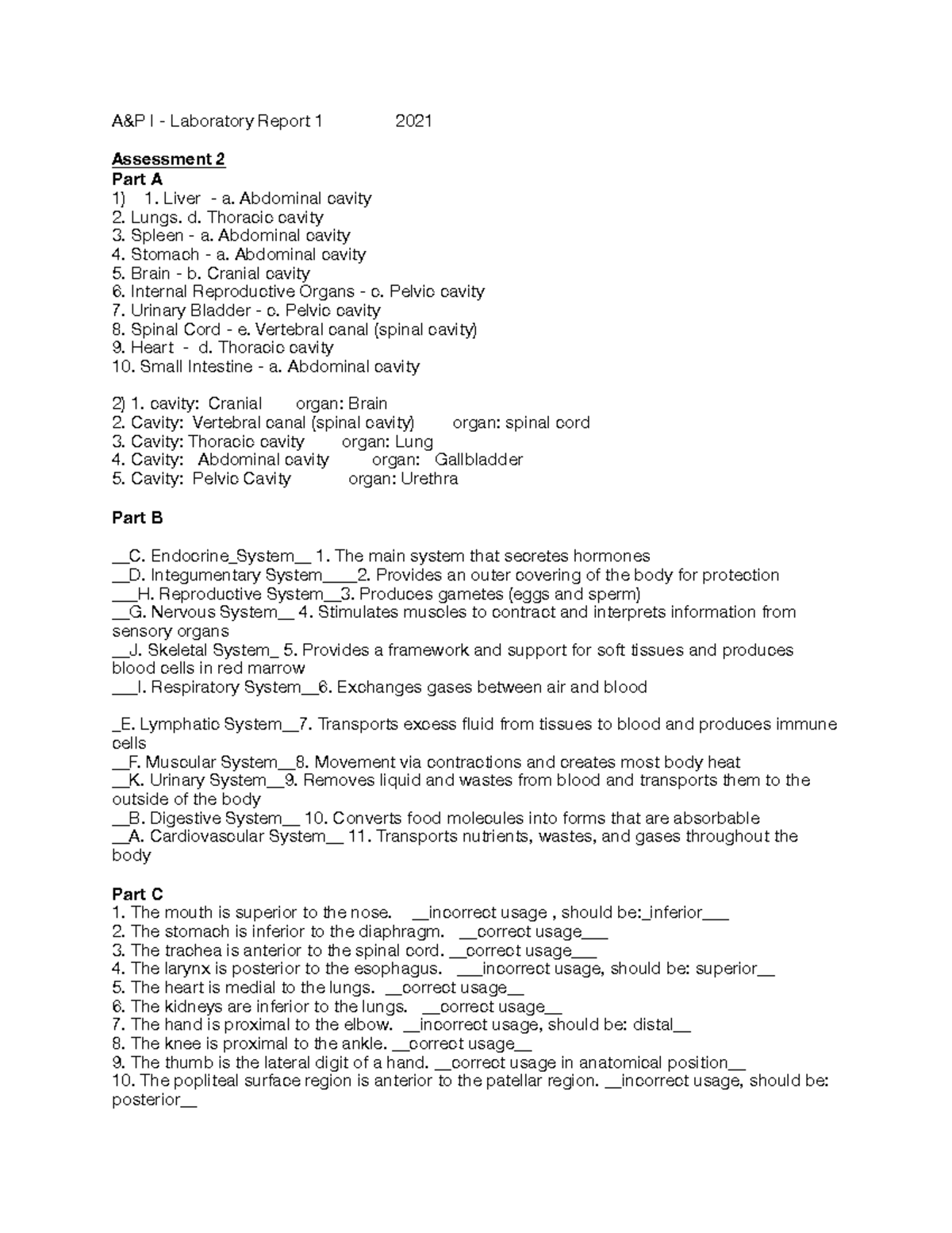 A&P I Lab Laboratory Report 1 2021 - A&P I - Laboratory Report 1 2021 ...
