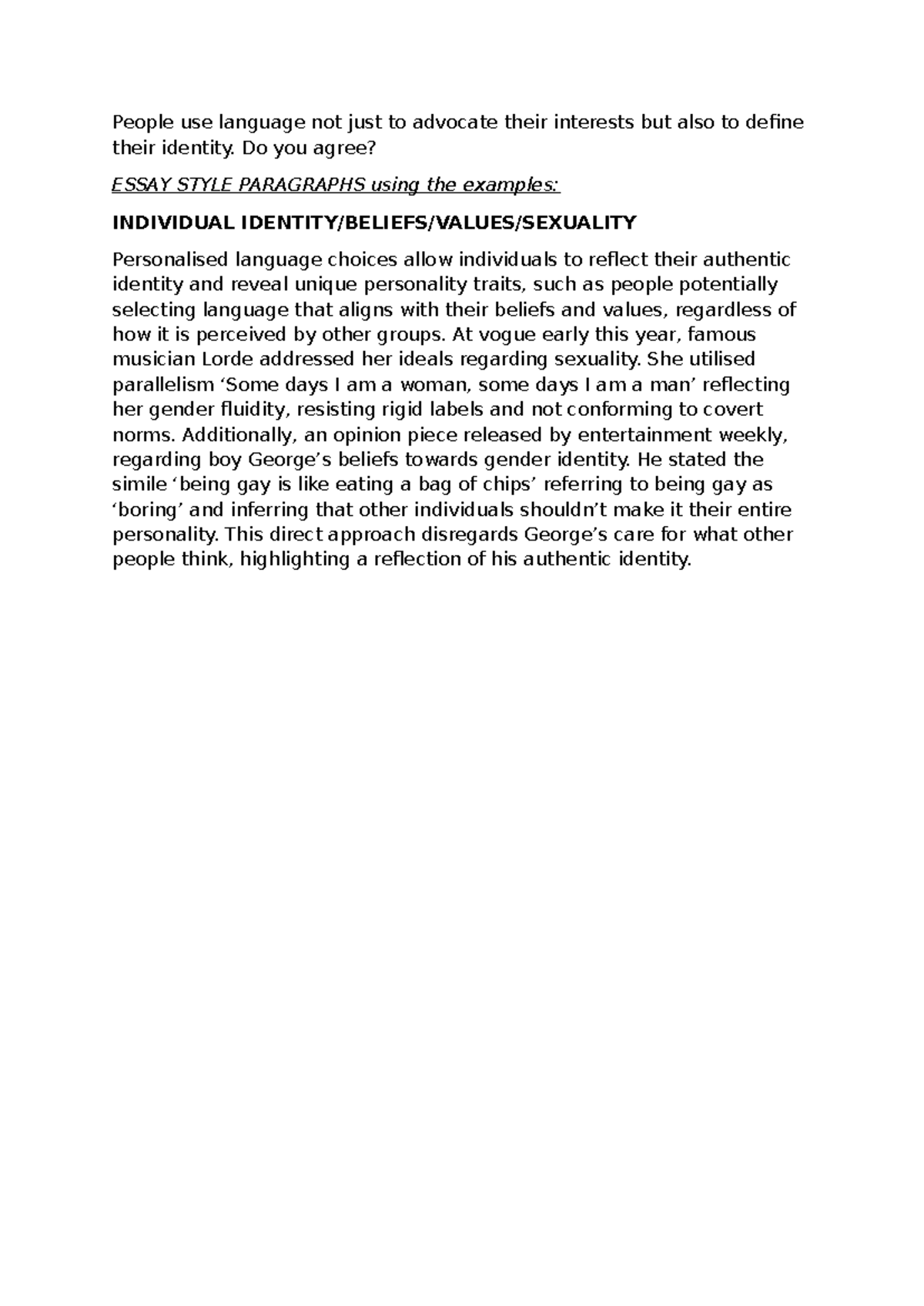 Identity in Language: Reflecting Authenticity and Individuality - Studocu