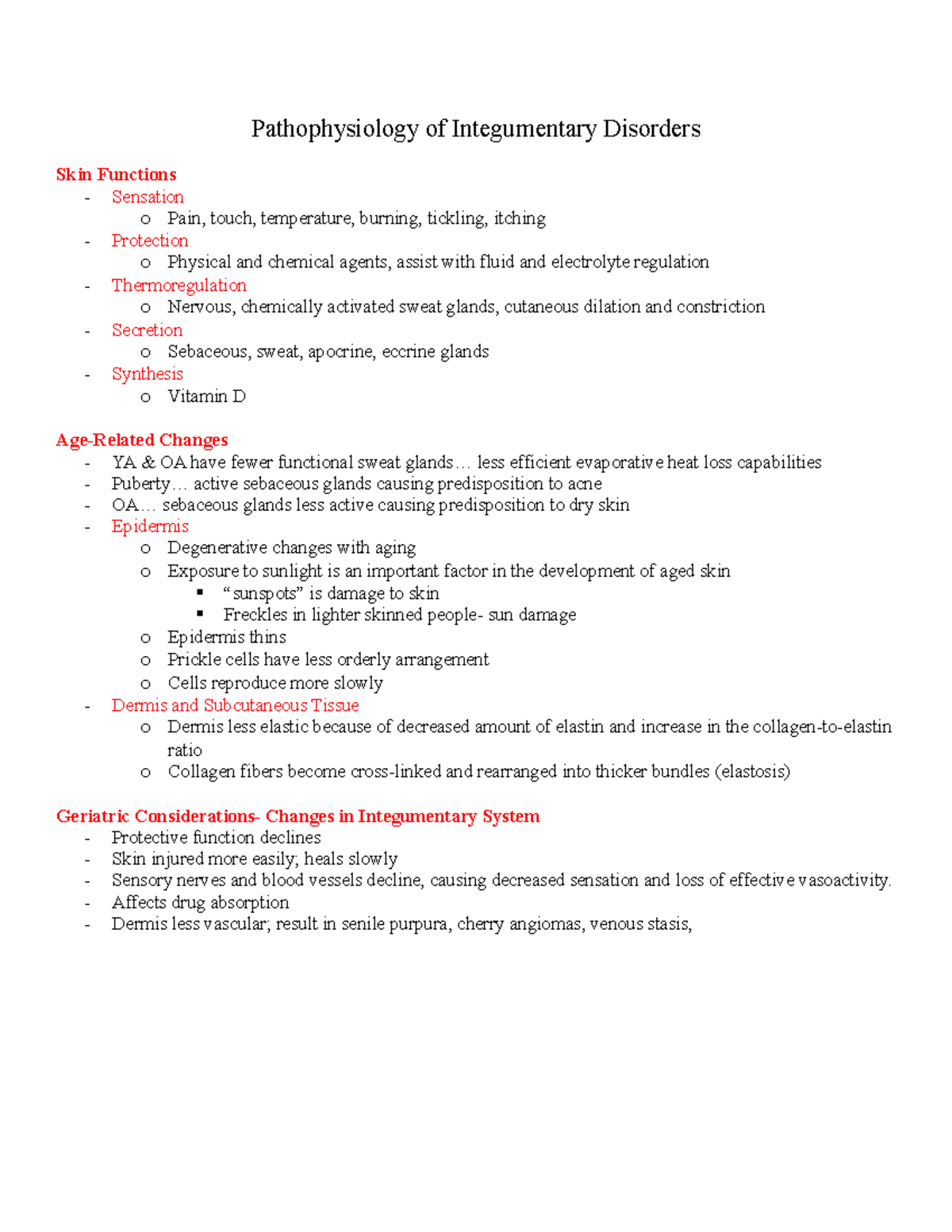NURS510 Final Exam 2 Outline: Integumentary Pathophysiology Review ...