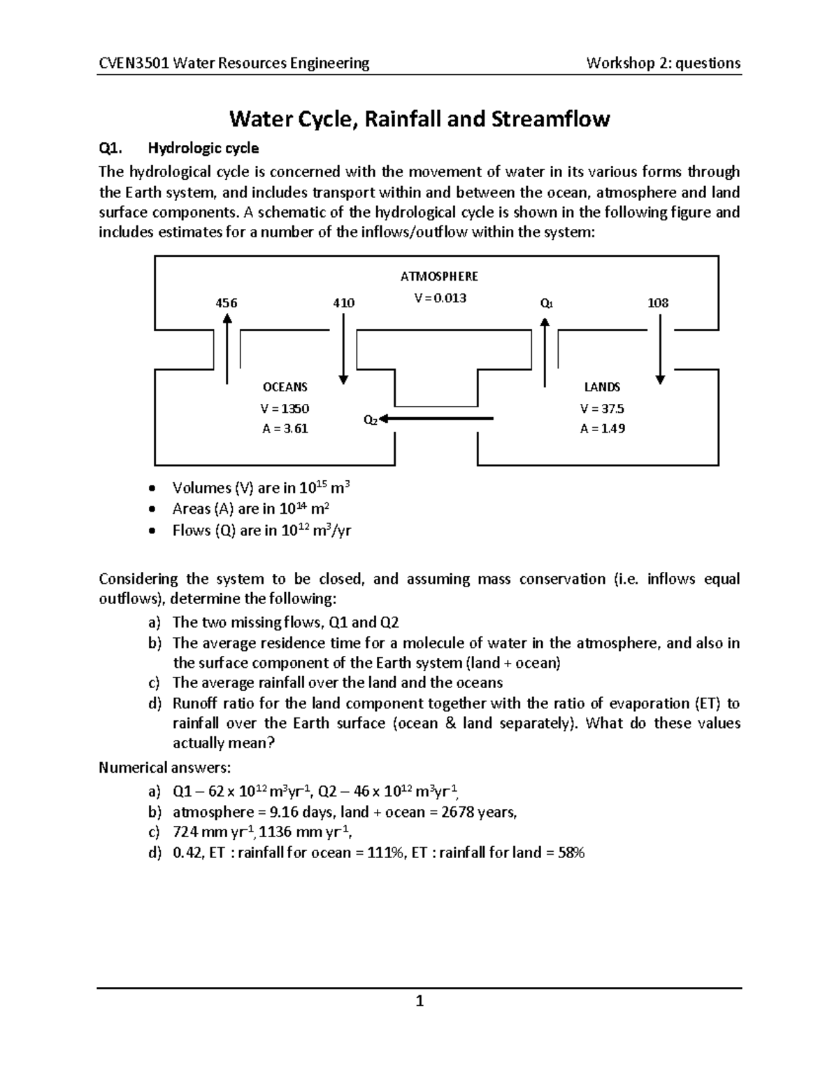CVEN3501 Water Resources Engineering Workshop 2: Hydrology Questions ...