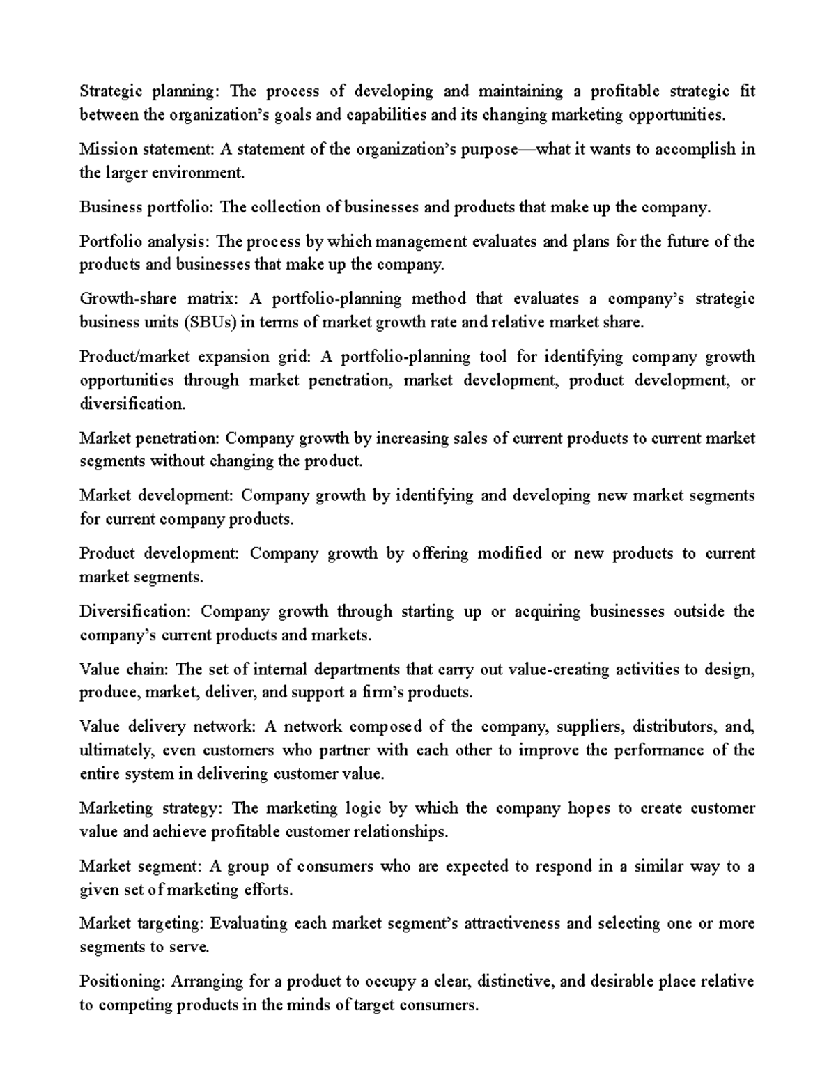 Chapter 2 - Strategic Planning and Marketing Concepts (ENG) - Studocu