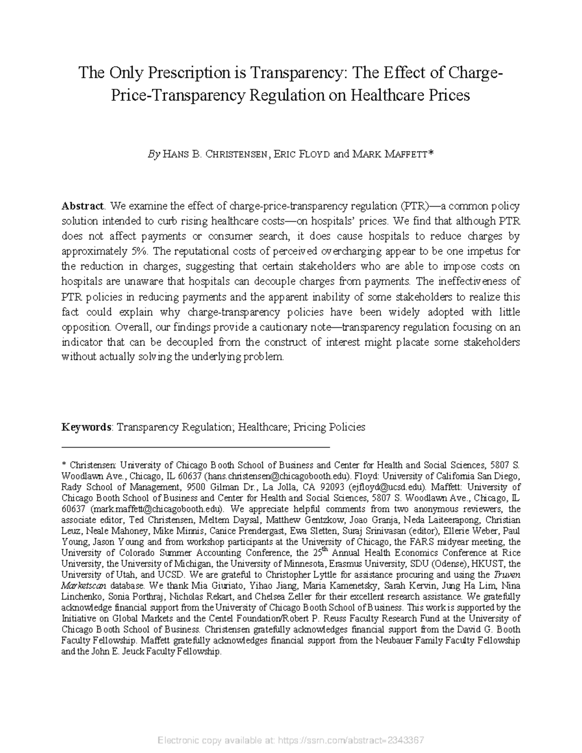SSRN-2343367 - The Impact of Price Transparency Regulation on ...