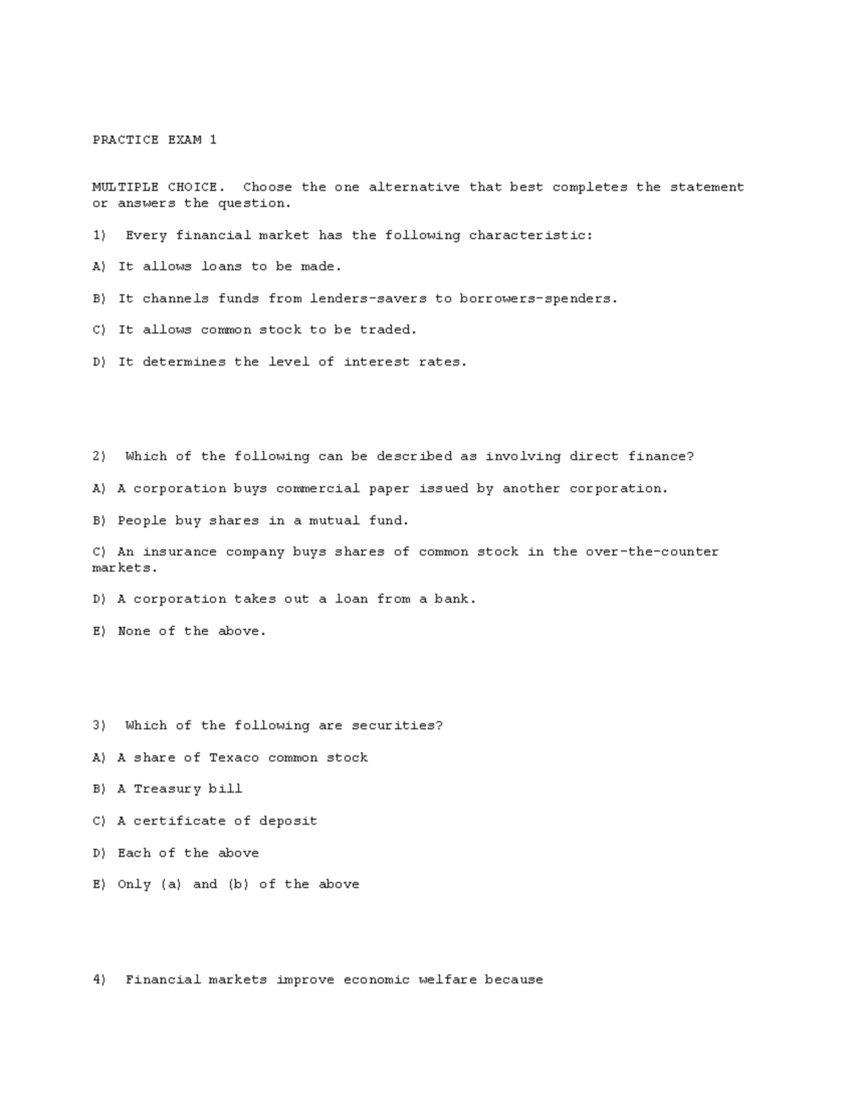 Practice exam1 - PRACTICE EXAM 1 MULTIPLE CHOICE. Choose the one ...