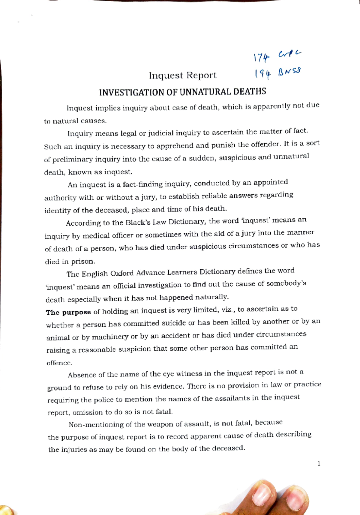 CRPC - Inquest Report Overview of Unnatural Deaths - Studocu