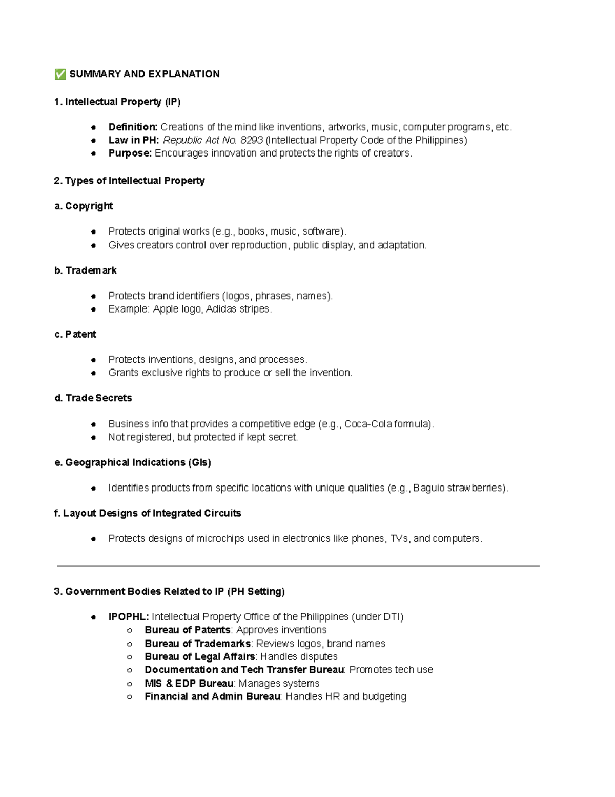 IP Laws and Policies: Summary of Intellectual Property in the ...