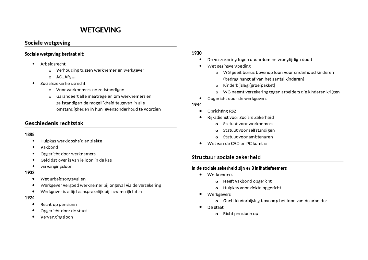 Wetgeving - Arbeidsovereenkomst Deel 1: Sociale Zekerheid en ...