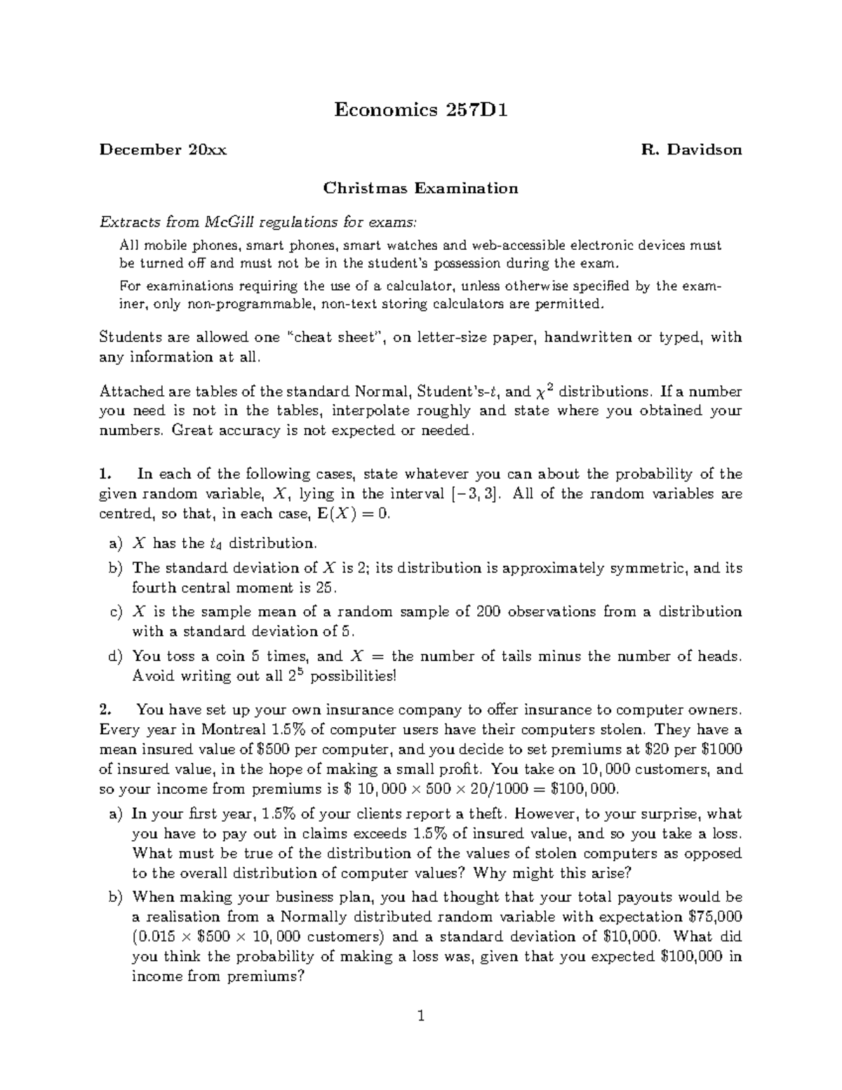 Economics 257D1 Practice Final Exam Review Notes - Studocu