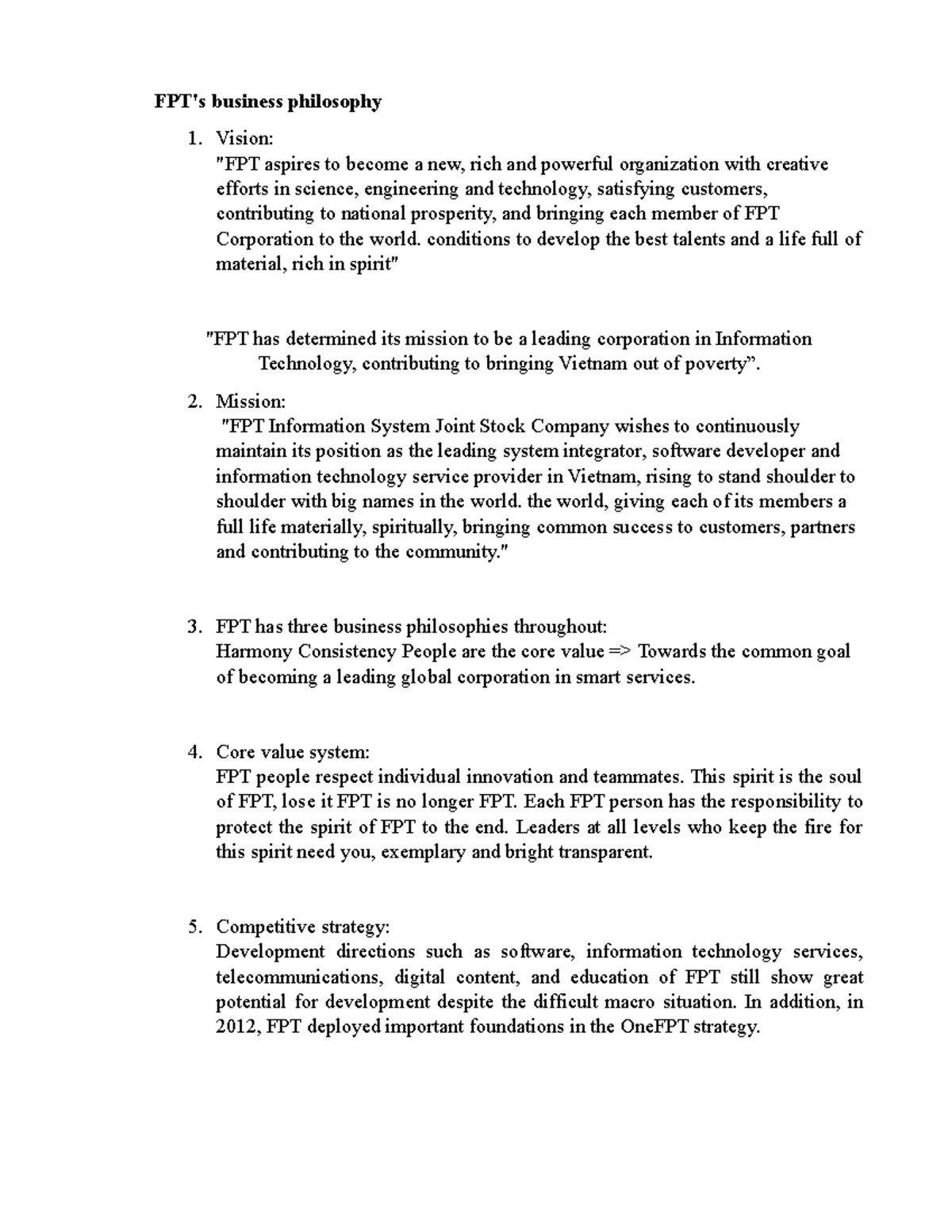 FPT - HAY LAM - FPT's business philosophy Vision: 