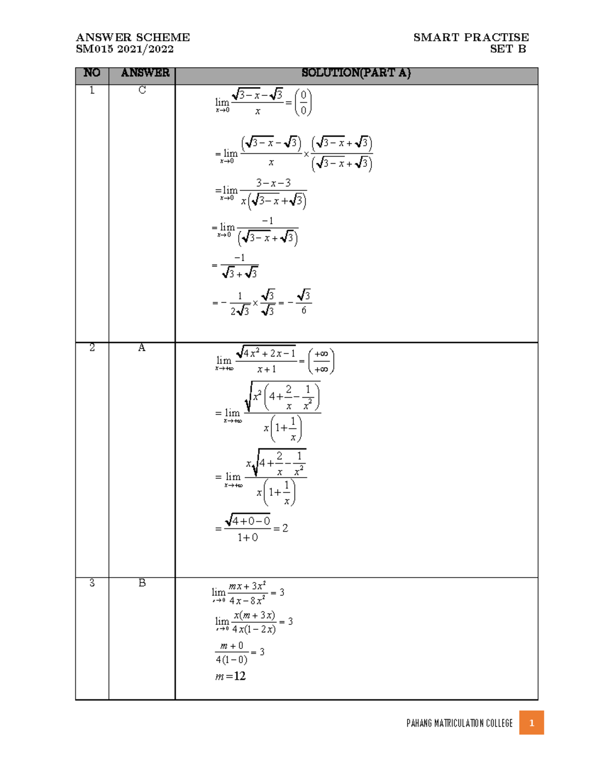 Skema Smart Practise SET B-1 - SM015 2021/2022 SET B NO ANSWER SOLUTION ...