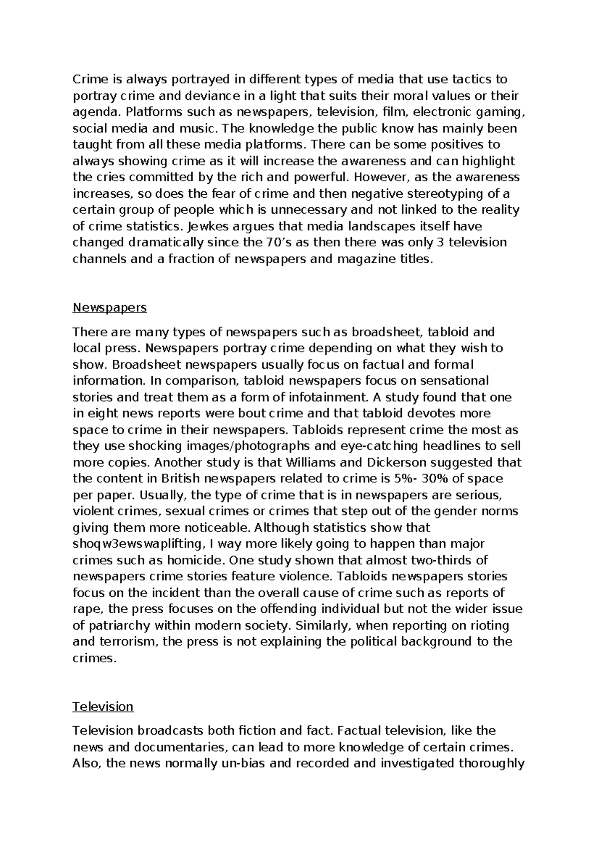 Unit 1 AC 1.4: Media Portrayal of Crime and Its Societal Impact - Studocu