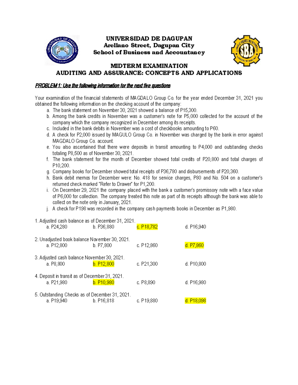 Udd-2nd-Semester-Auditing & Assurance Midterm Exam Review - Studocu