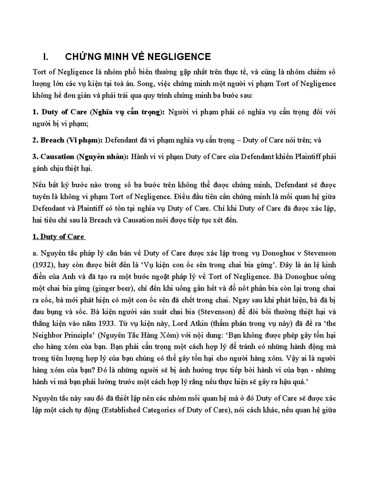 NOTE FOR FINAL EXAM - TORT LAW: NEGLIGENCE AND LIABILITY - Studocu
