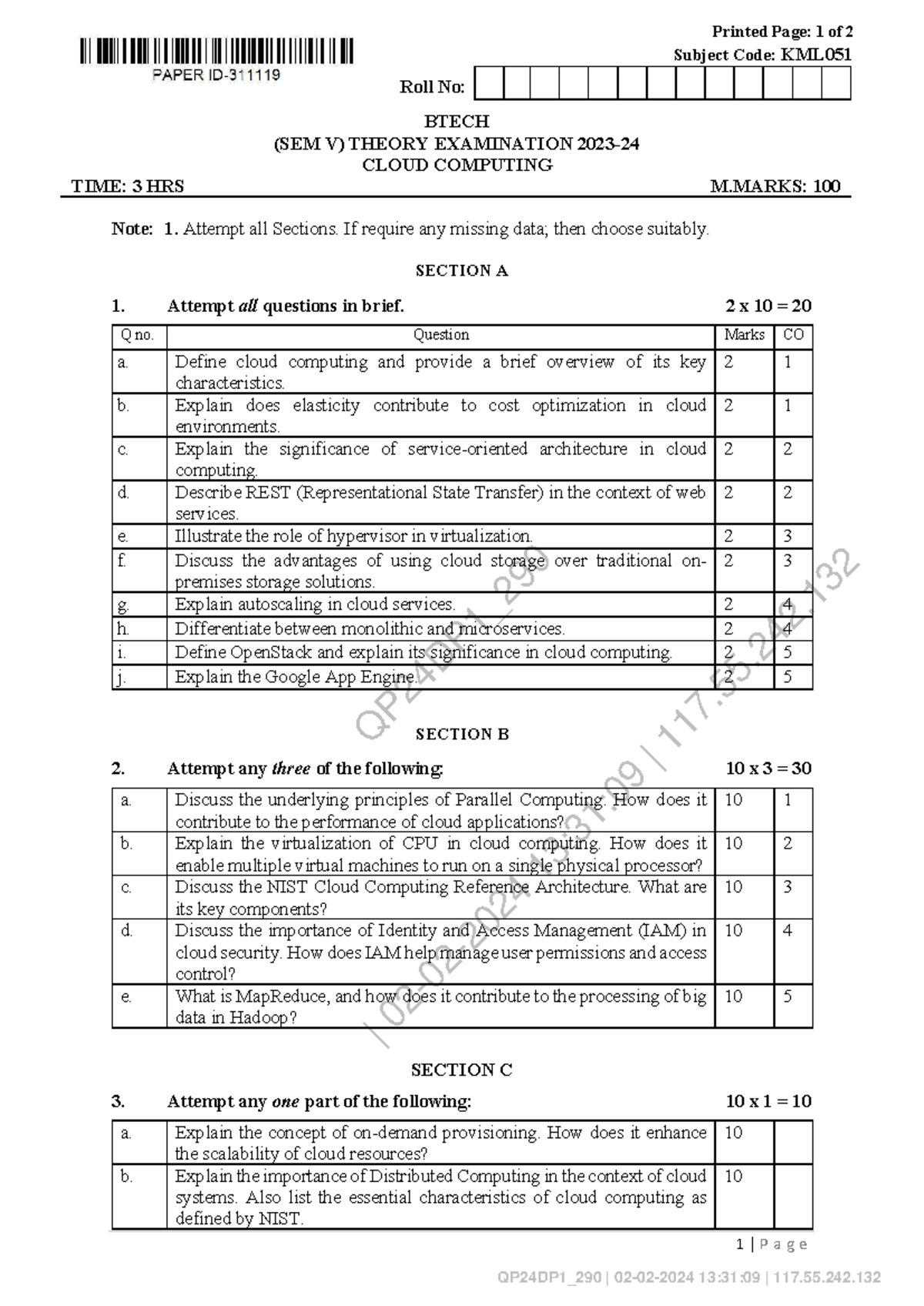 KML051 - BTECH V Sem Cloud Computing Theory Exam Notes - Studocu