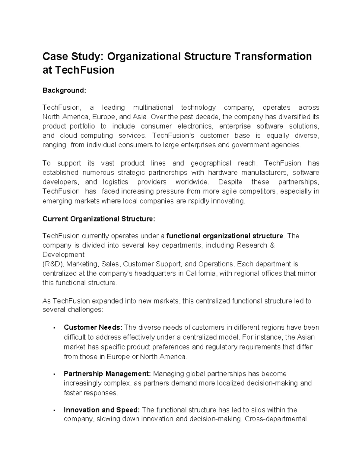 Tut 6 Case study - itm - Case Study: Organizational Structure ...