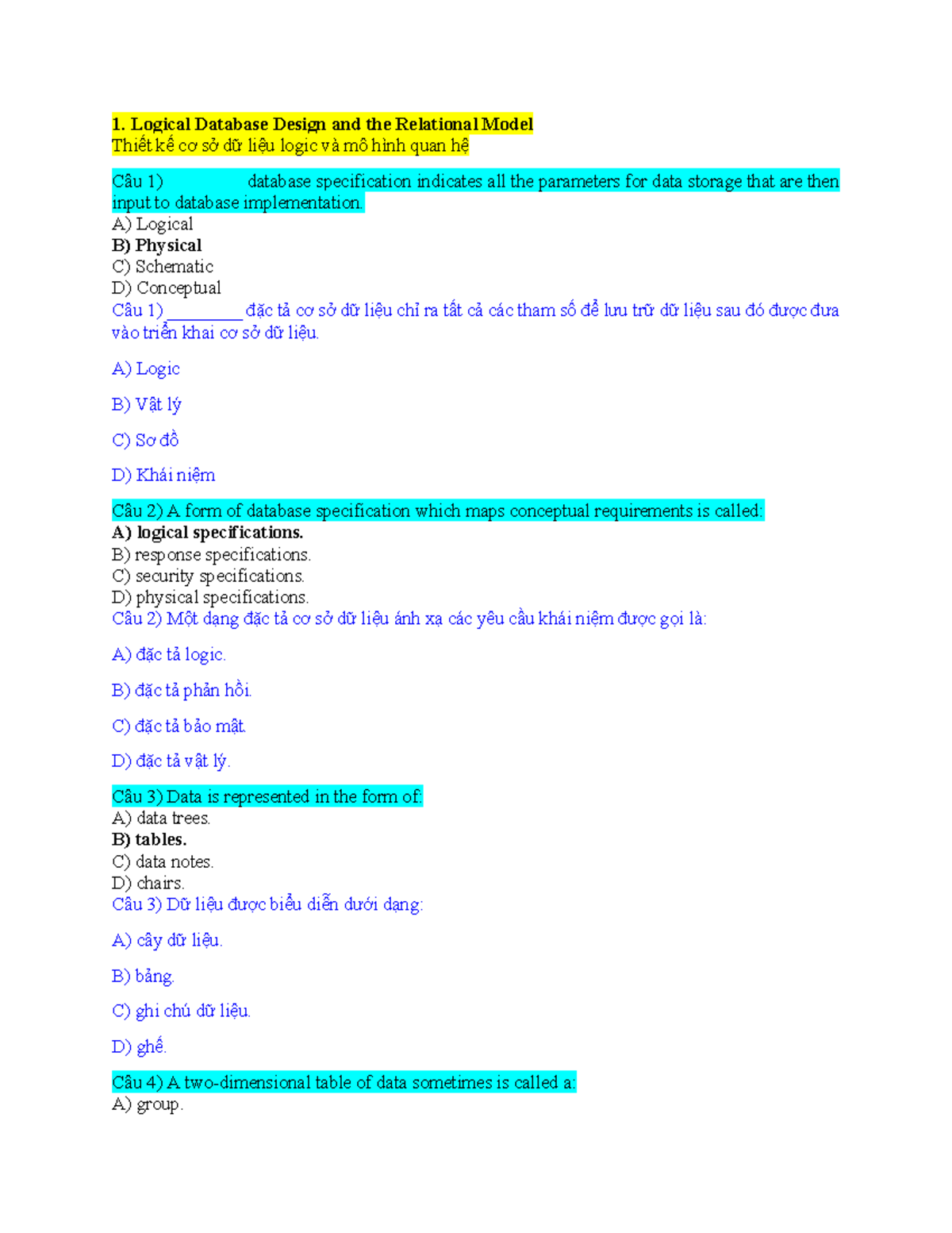 CSDL Logical Database Design & Relational Model Overview - Studocu