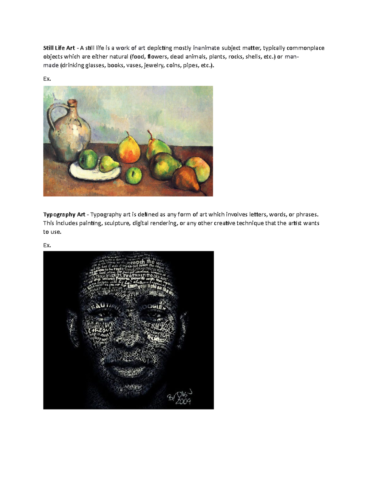 ARTS - Lecture notes 1 - Still Life Art - A still life is a work of art ...
