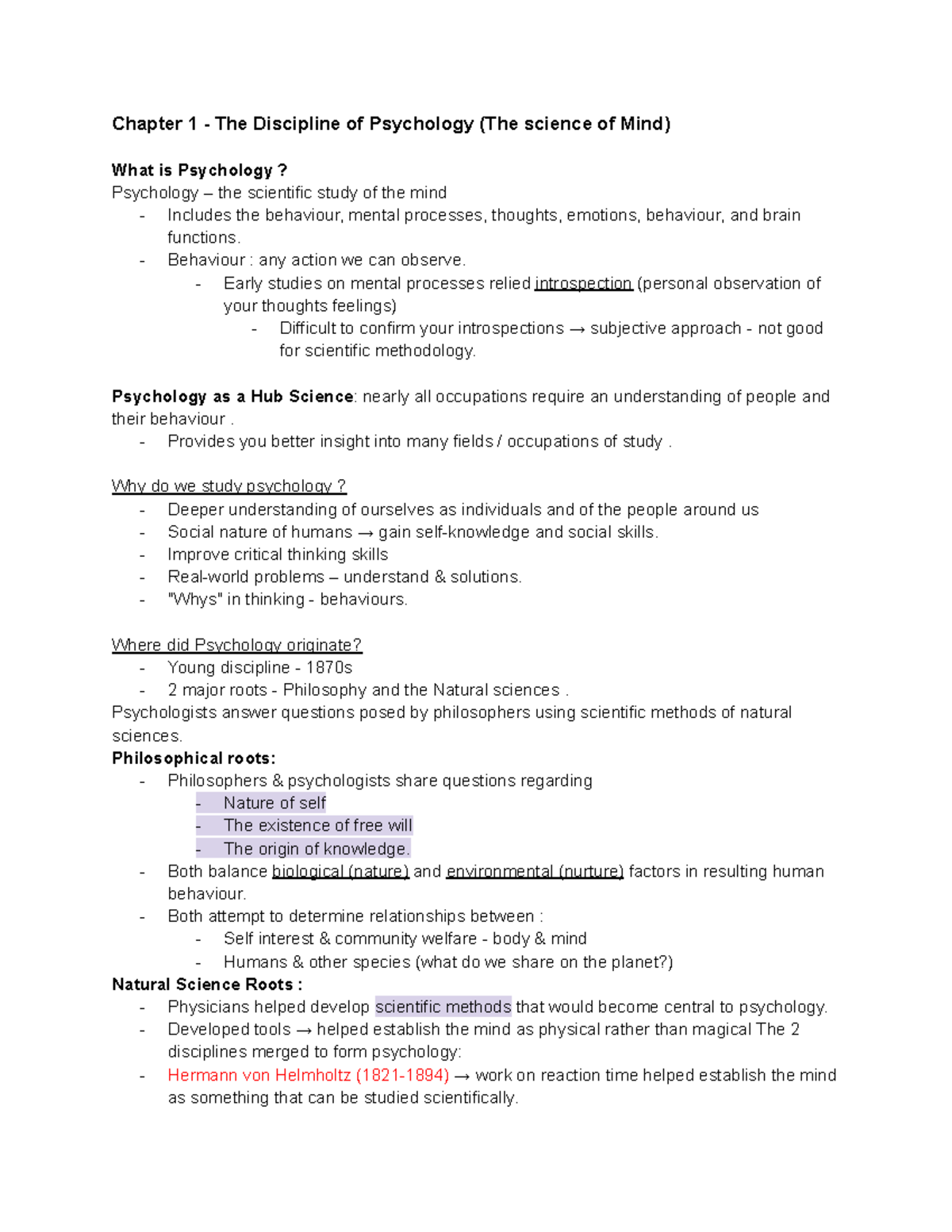 PSYC1001 Chapter 1 - Chapter 1 - The Discipline of Psychology (The ...