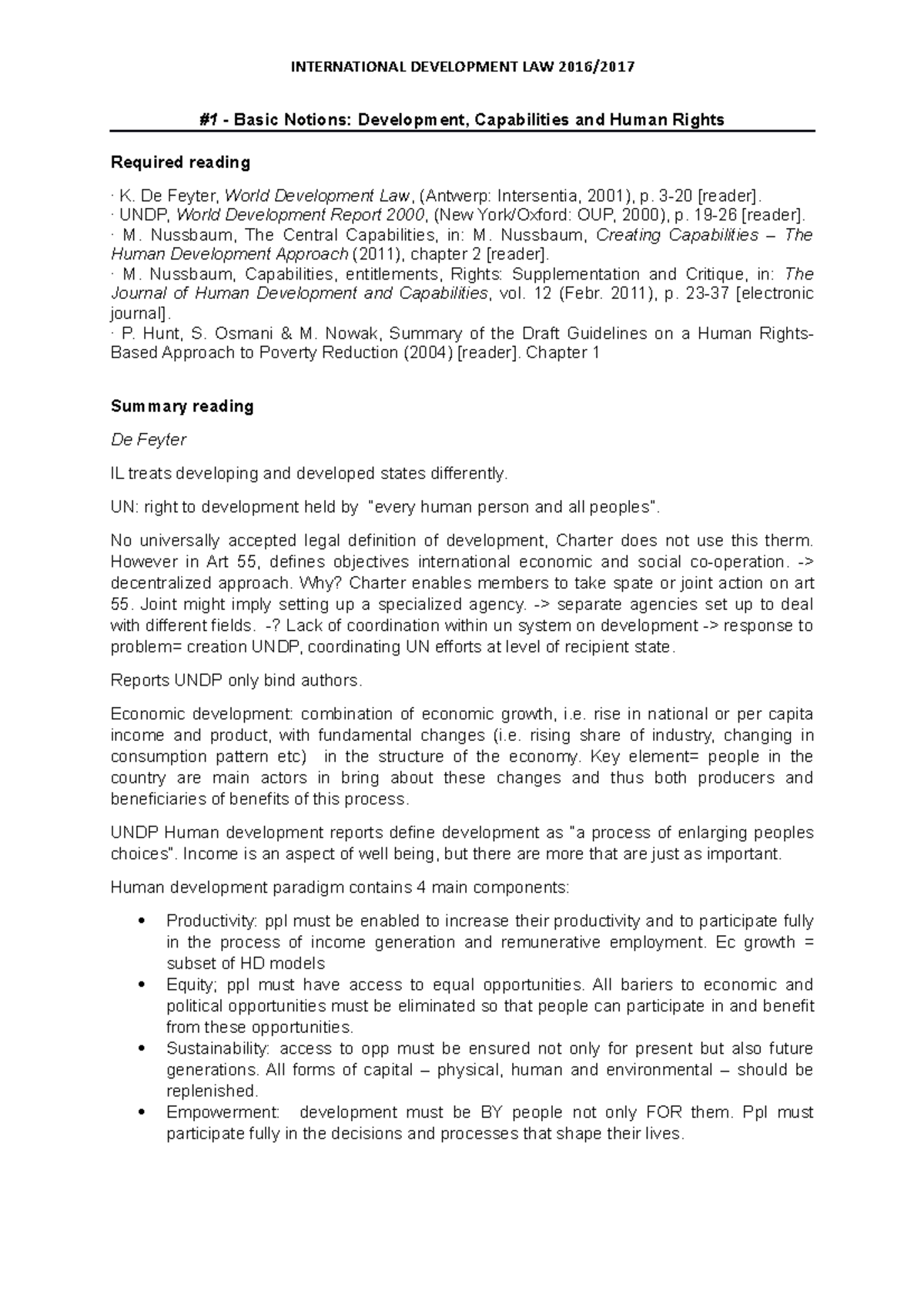 IDL 2016/2017: Notes on Human Development Law and Rights - Studeersnel