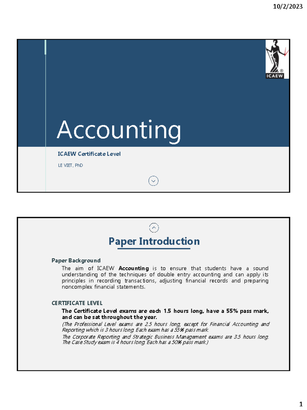 ICAEW Accounting Certificate Level: Course Introduction Overview - Studocu