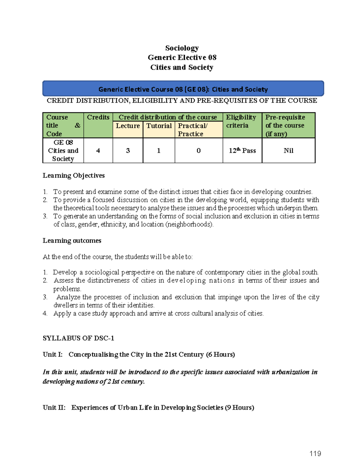 Syllabus GE 08: Cities and Society in Developing Nations - Studocu