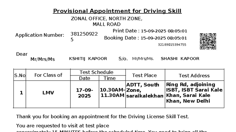 Driving License Skill Test Appointment - LMV Class (ZONAL OFFICE) - Studocu