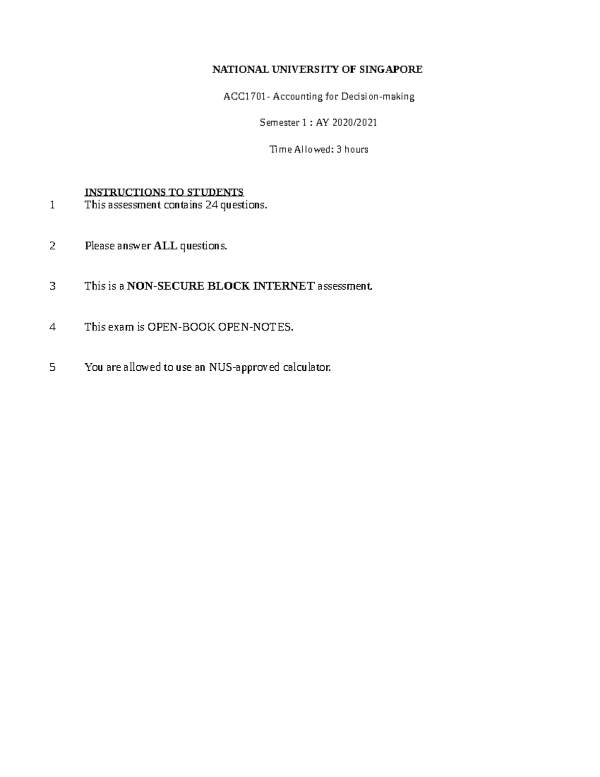 ACC1701 Final Exam Practice Paper - Accounting for Decision-Making - Document Preview