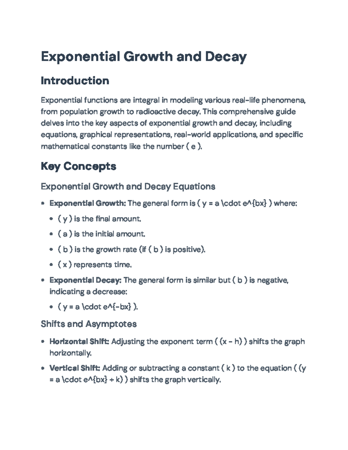Exponential Growth and Decay: Key Concepts and Applications ...