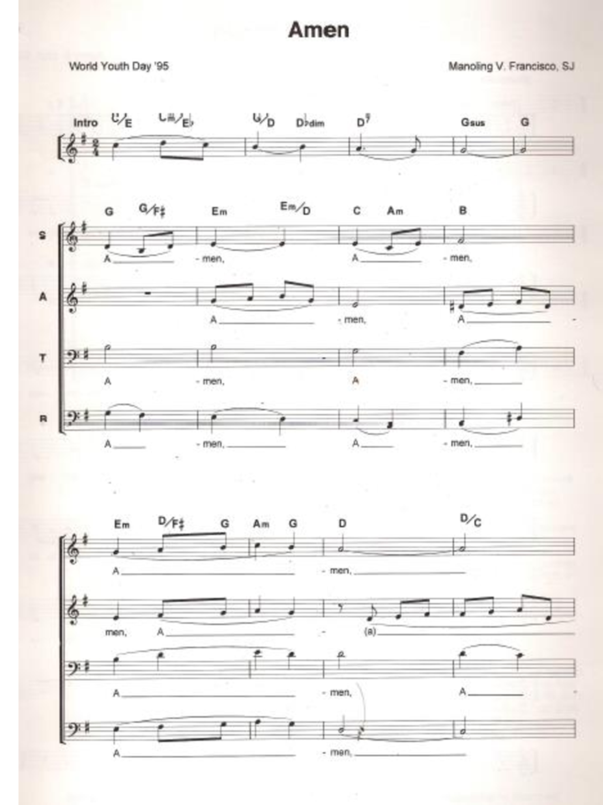 Amen World Youth Day '95 - Religious Song Notes - Studocu