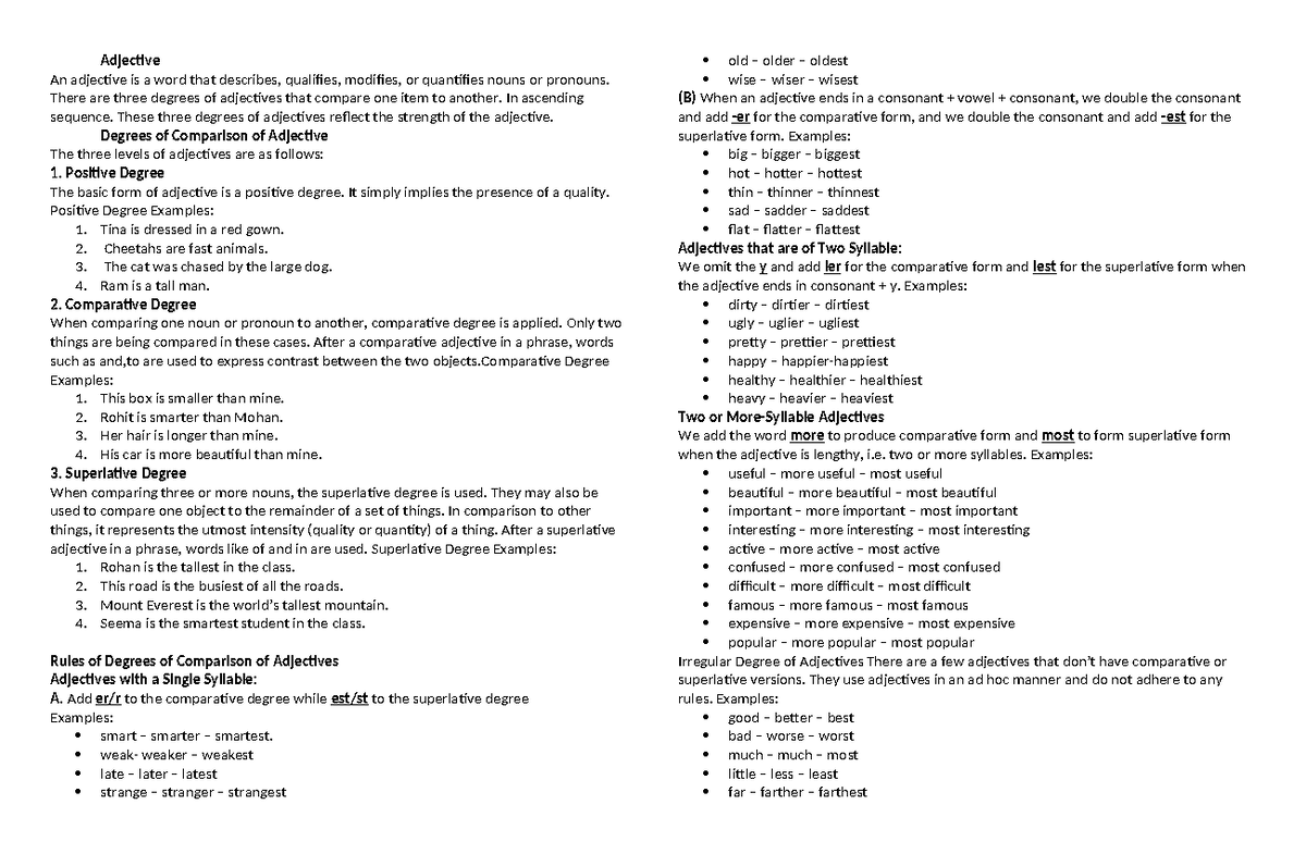 Understanding Adjective Degrees of Comparison: An Overview - Studocu