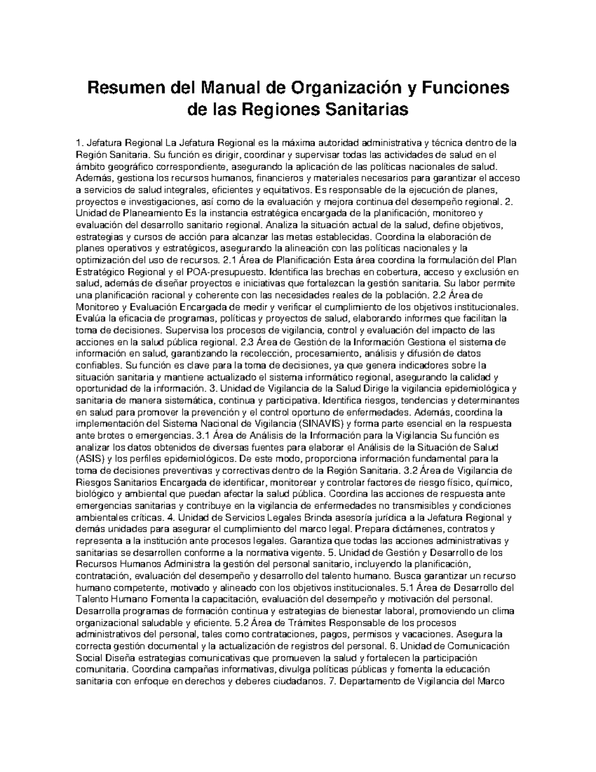 Resumen Completo del Manual de Organización de Regiones Sanitarias ...