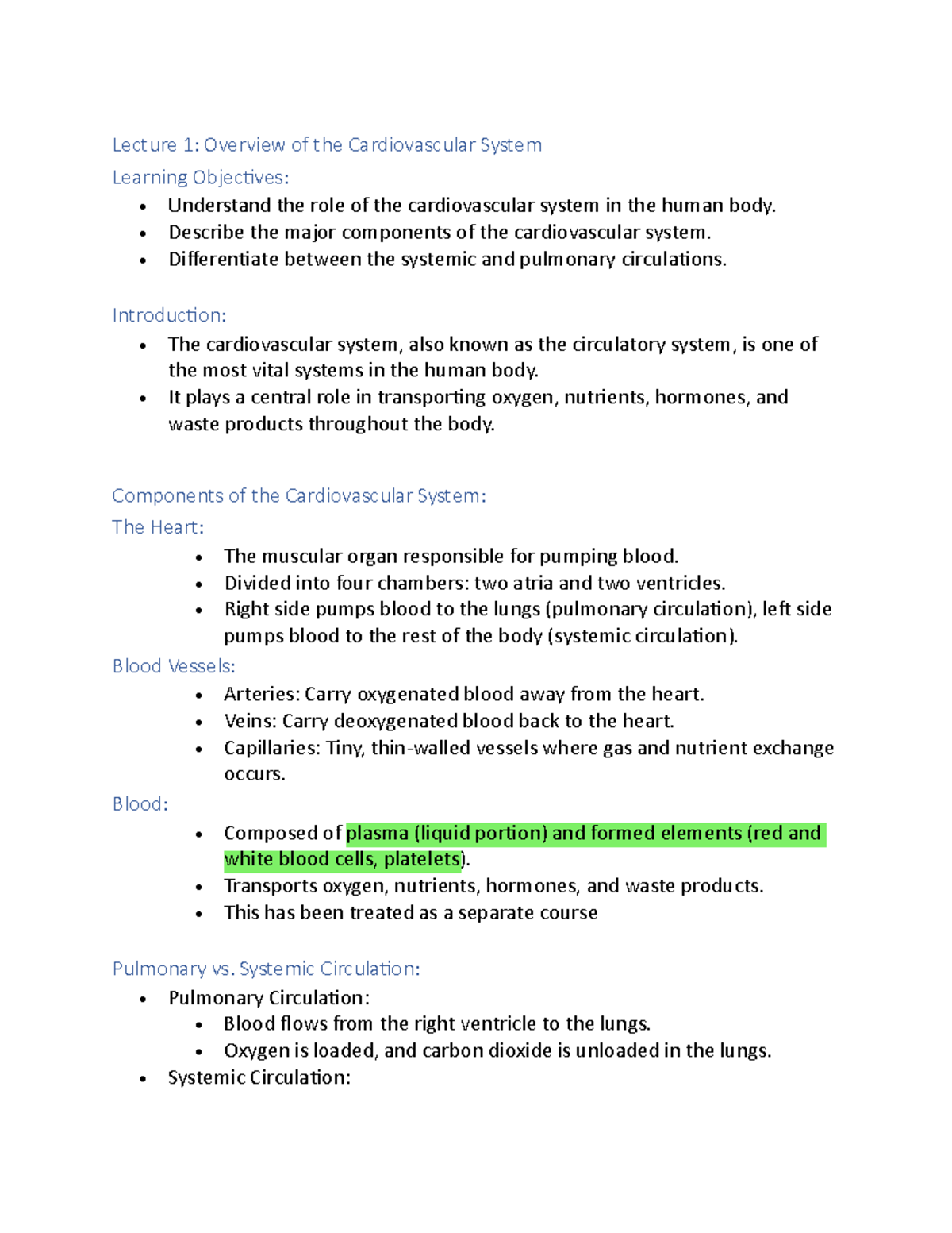 Lecture 1: Introduction to cardiovascular physiology - Lecture 1 ...