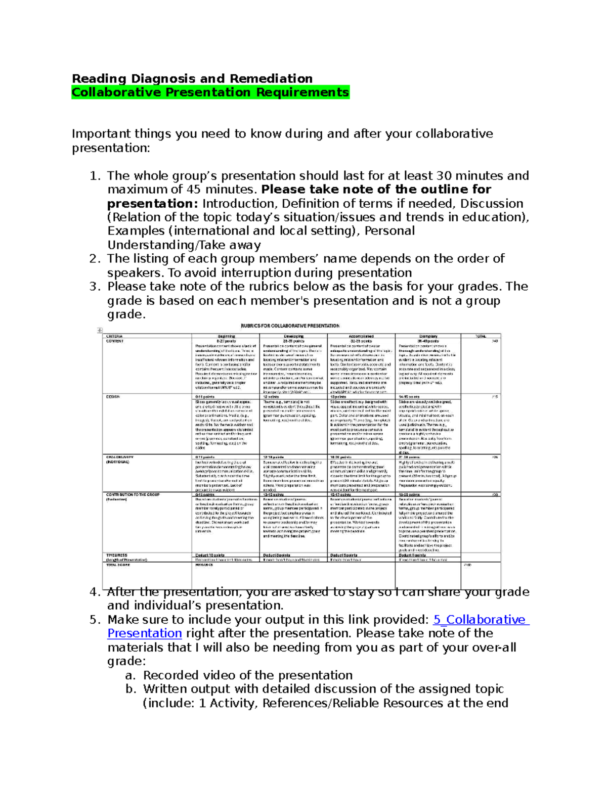 Collaborative Presentation Rules - Reading Diagnosis and Remediation ...