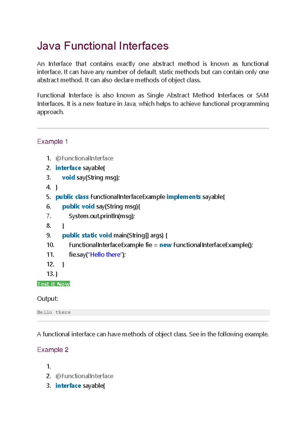 Unit 3 - Notes - Java Functional Interfaces An Interface that contains ...