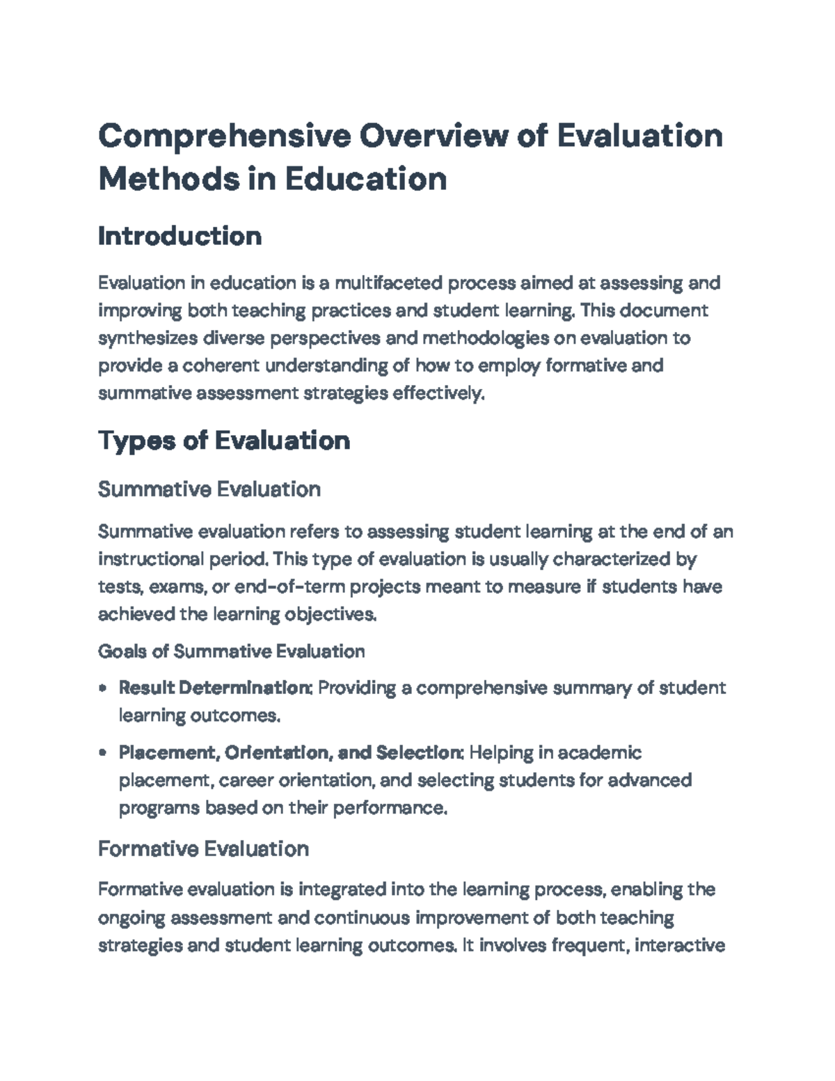 Comprehensive Overview of Evaluation Methods in Education ...