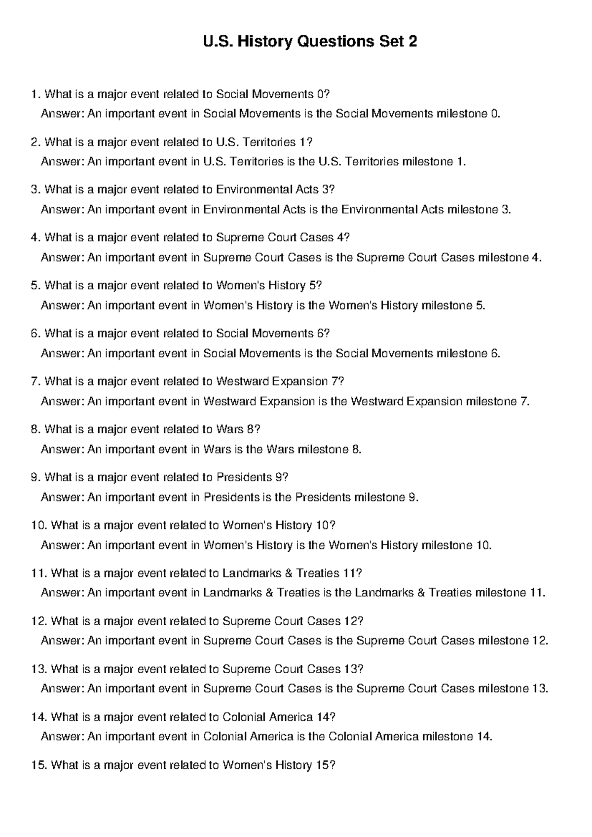 U.S. History Questions Set 2: Key Events and Milestones - Studocu