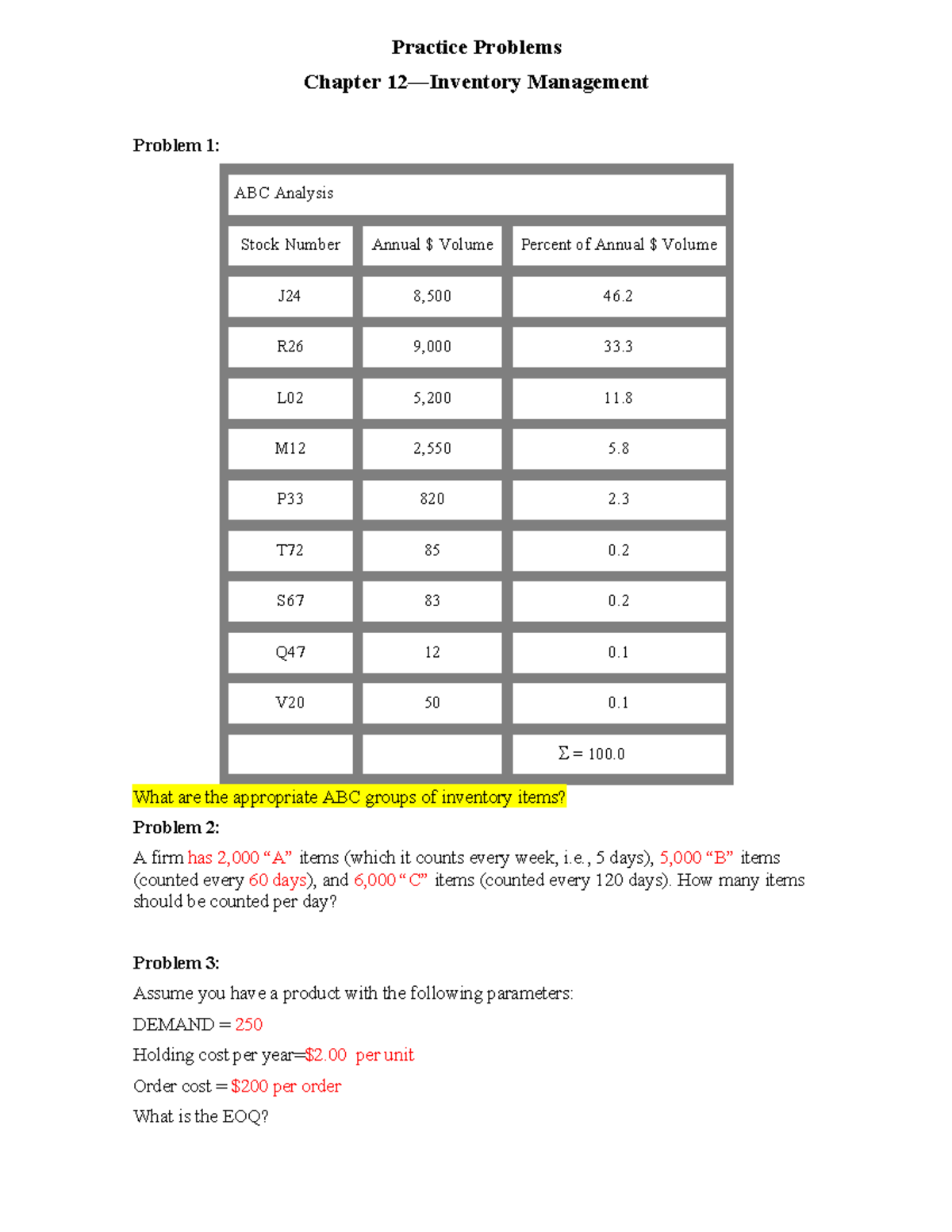 B2 Inventory Management Practice Problems and Solutions - Studocu