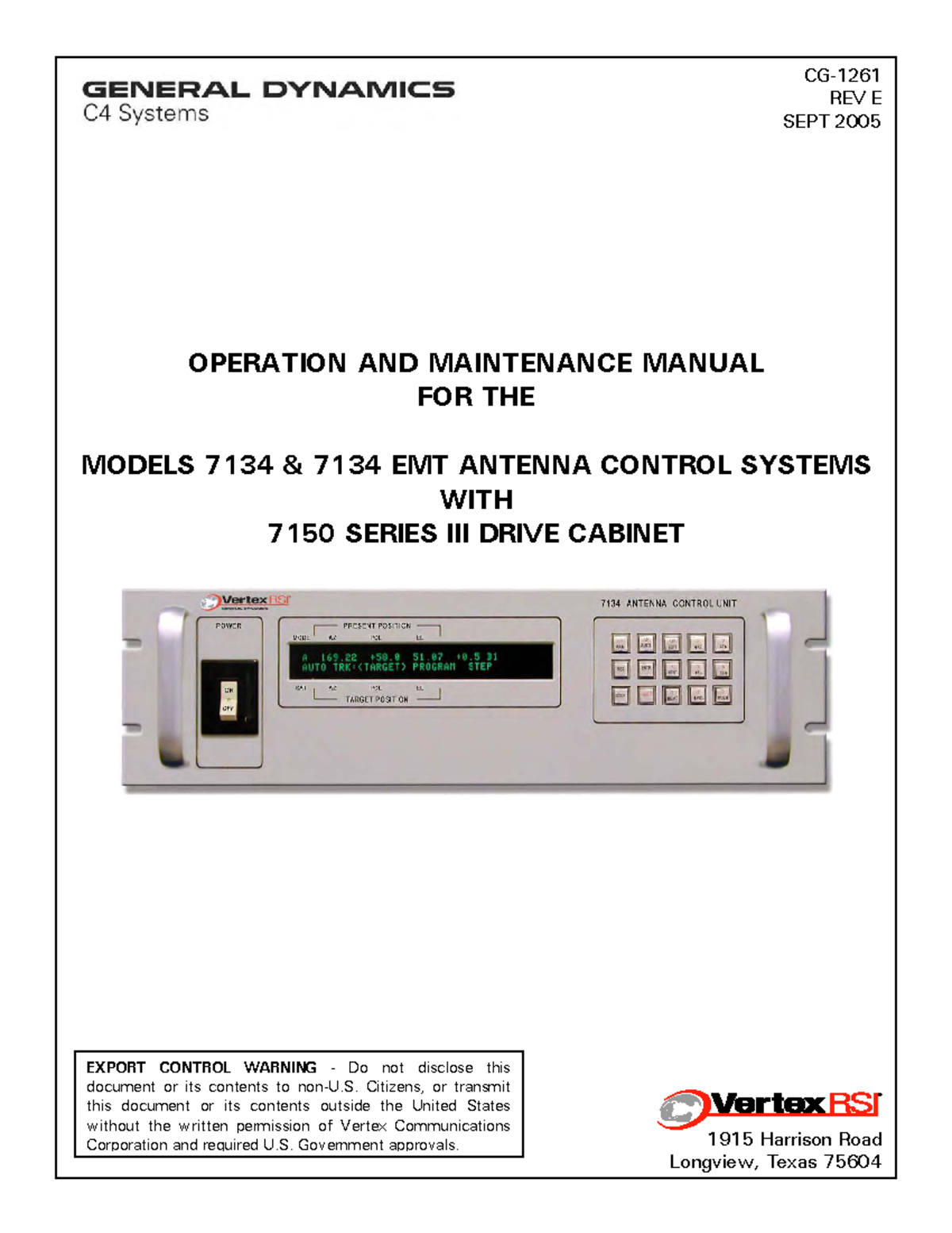 Operation Manual for Vertex RSI 7134 ACU & 7150 Drive Cabinet - Studocu