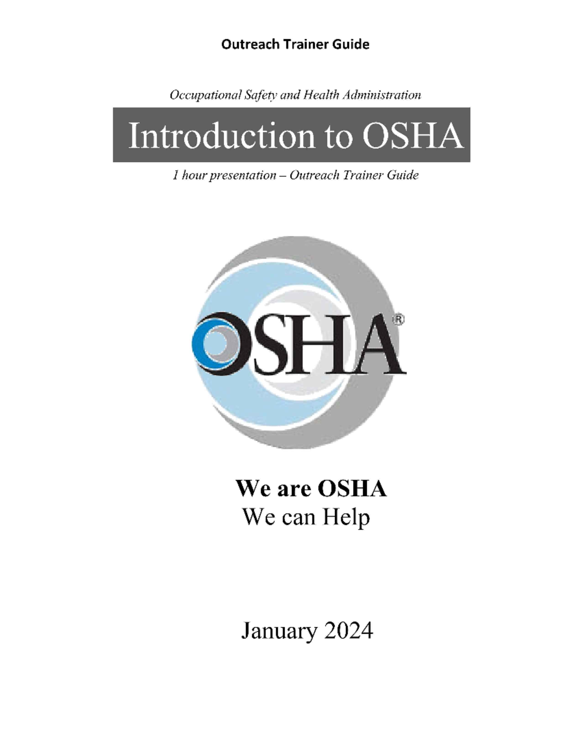 Introduction To OSHA Instructor Guide 2024 - Outreach Trainer Guide ...