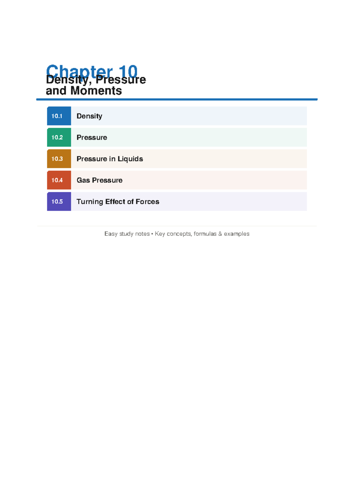Chapter 10 Physics Notes: Density, Pressure & Moments Study Guide - Studocu