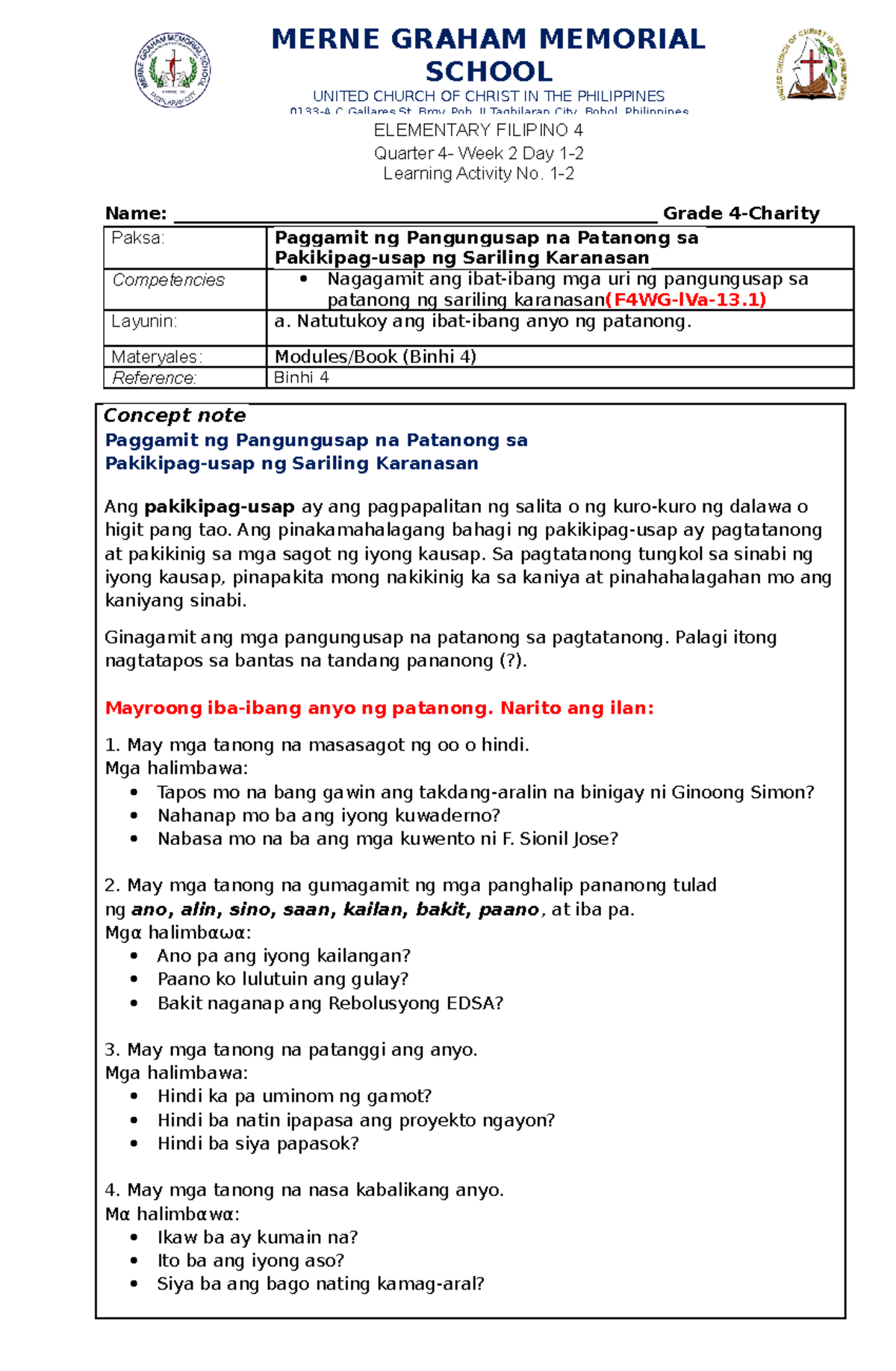Filipino 4 Q4-w2 - .,MS DX - ELEMENTARY FILIPINO 4 Quarter 4- Week 2 ...