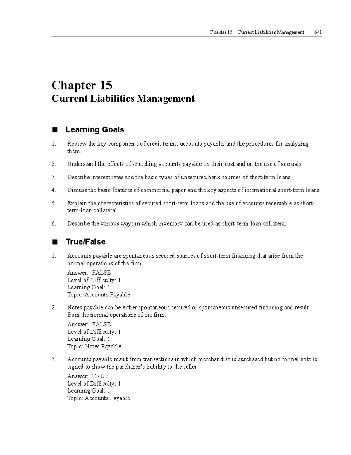 Current Liabilities Management - CH15 Overview and Key Concepts - Studocu