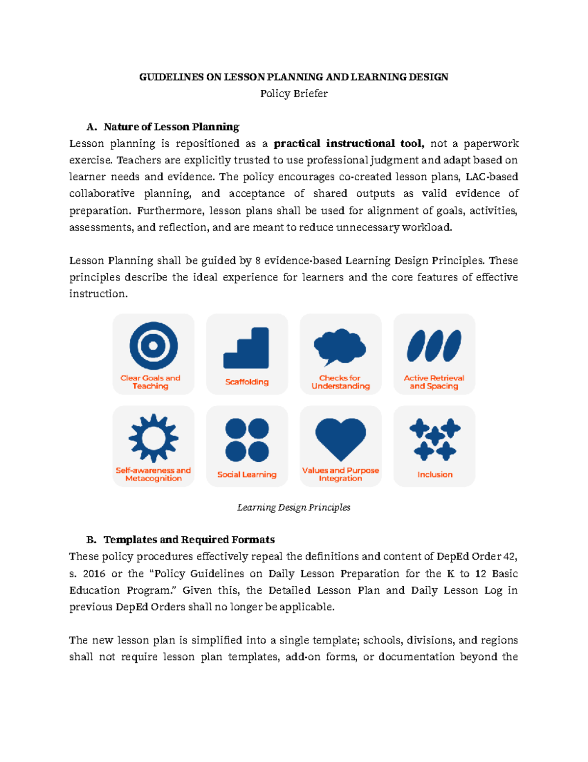 GUIDELINES ON LESSON PLANNING AND LEARNING DESIGN Policy Briefer - Studocu