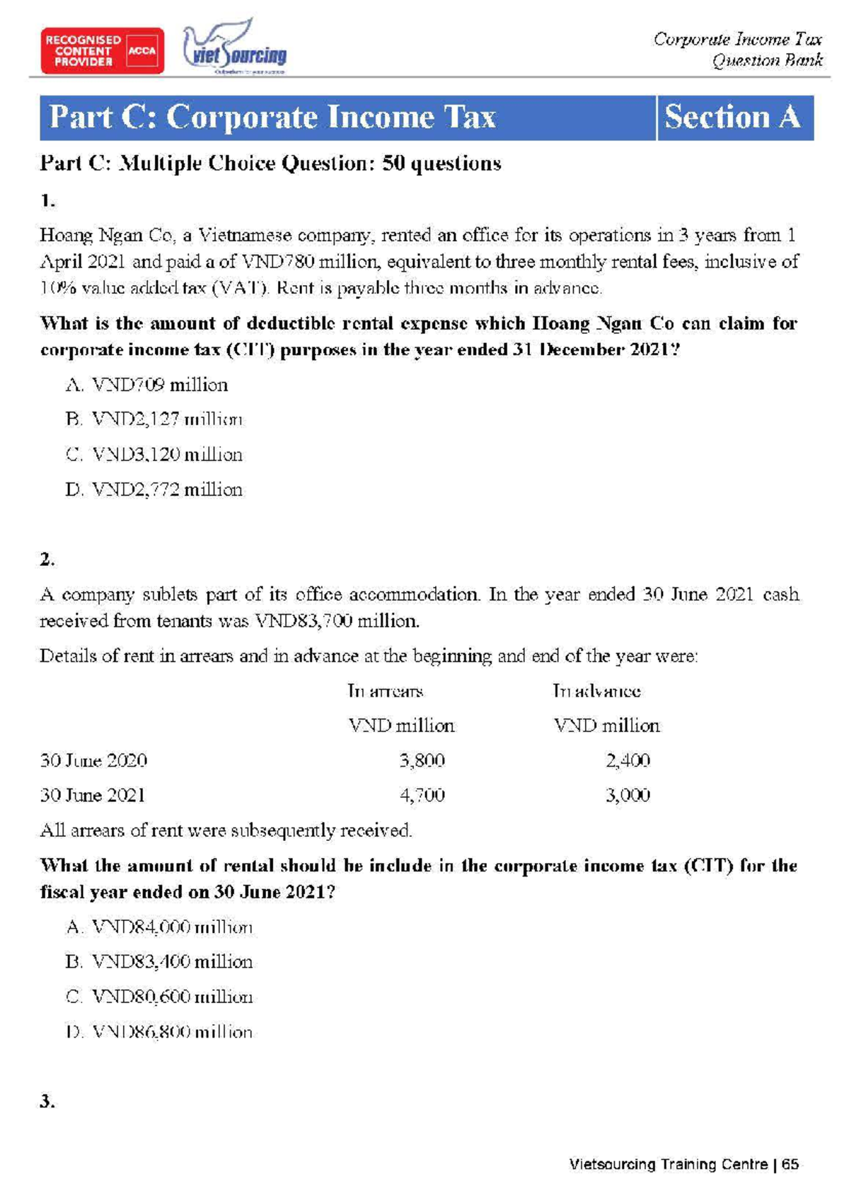 ACCA F6 Corporate Income Tax Question Bank - Test Preparation - Studocu