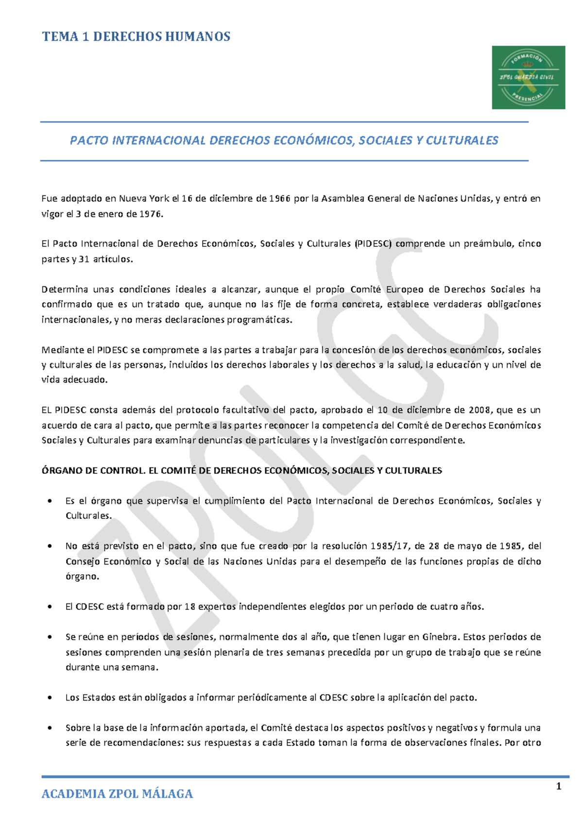 TEMA 1: Pacto Internacional de Derechos Económicos, Sociales y ...