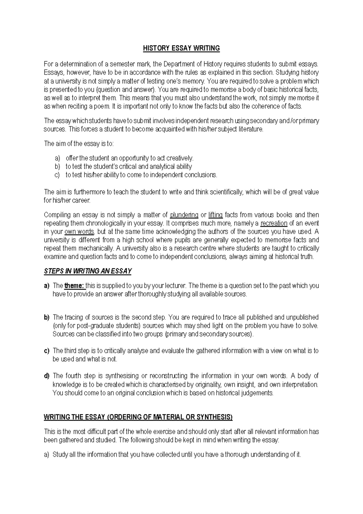 1HIS111 2025 Guidelines for Writing History Essays - Studocu