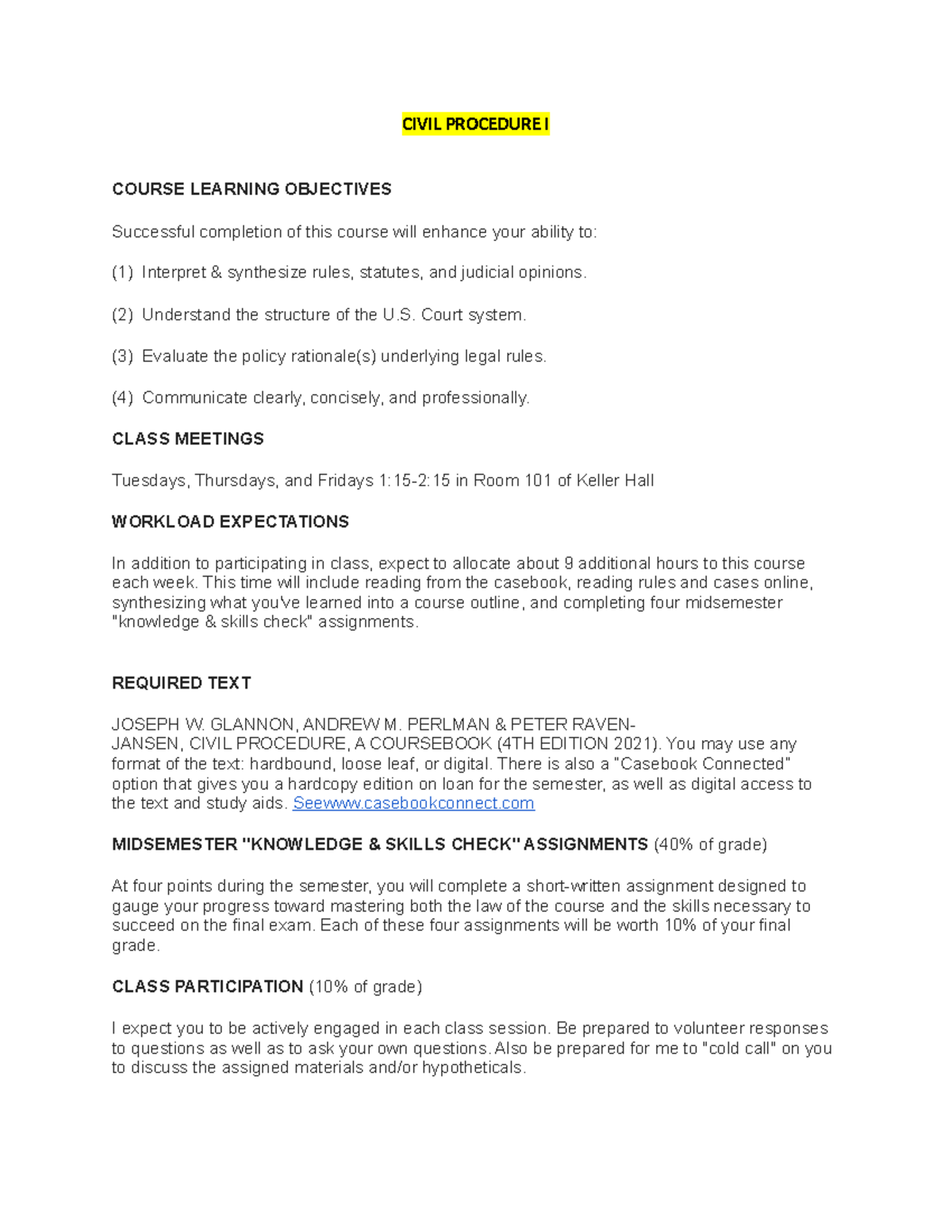 Civil Procedure I - Comprehensive Course Outline and Exam Prep - Studocu