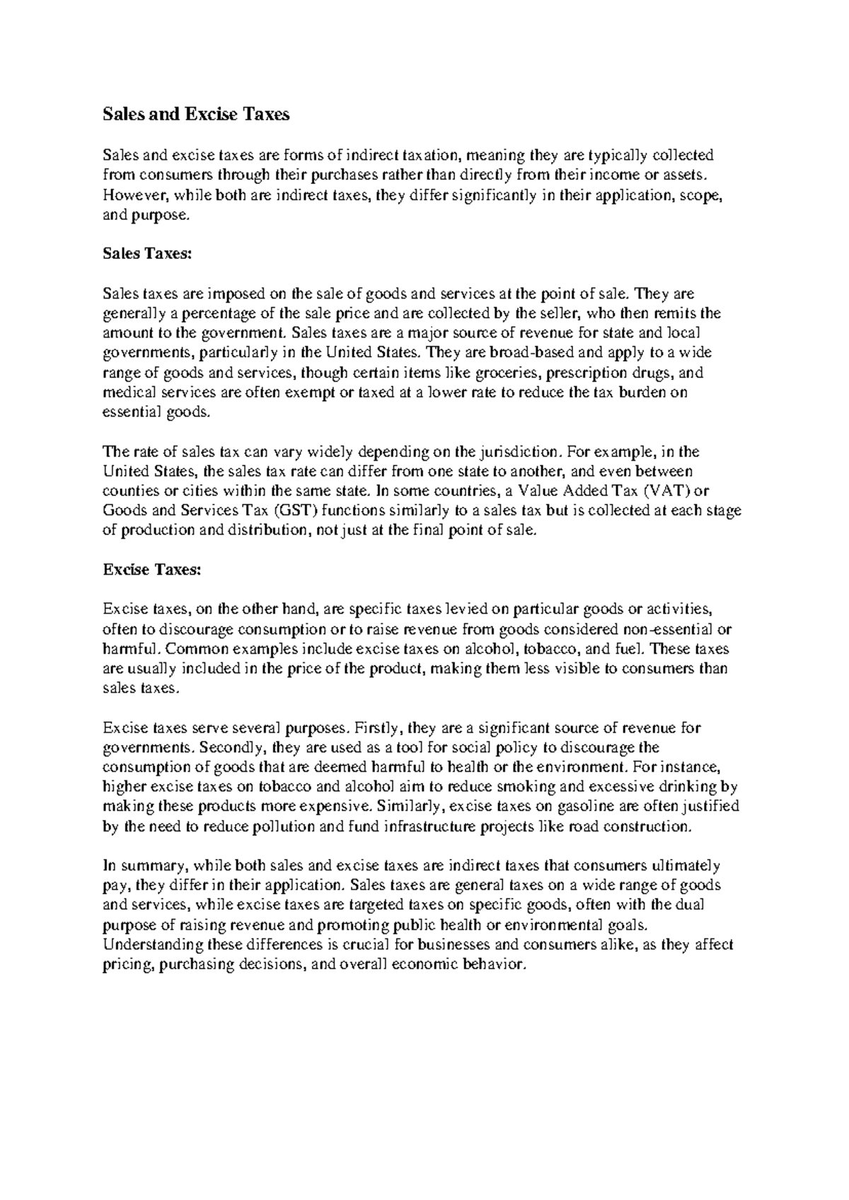 Understanding Sales and Excise Taxes: Key Differences Explained - Studocu